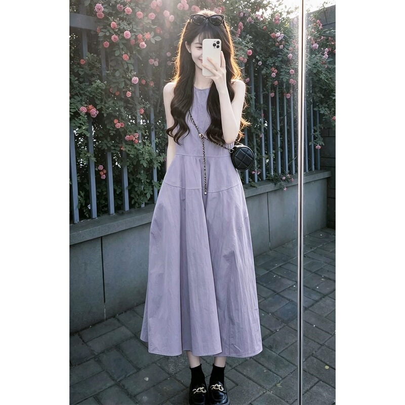 Beachwear: Purple sleeveless tank dress for women, new summer style, stunning and relaxed, elegant A-line long dress Beachwear: Purple sleeveless tank dress for women, new summer style, stunning and relaxed, elegant A-line long dress