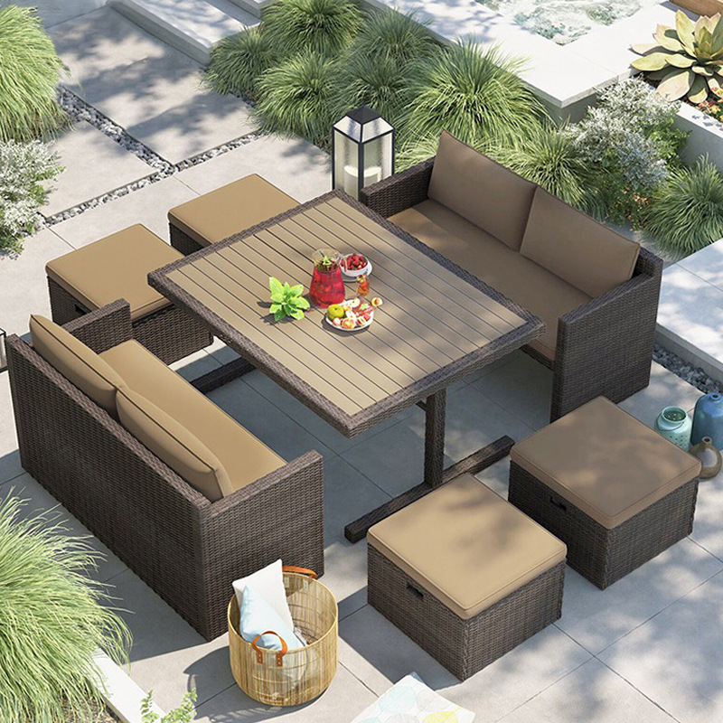 Sofá de caña de ocio al aire libre patio jardín fusionado almacenamiento mesa de caña tabla de piedra tabla de madera de plástico tabla al aire libre