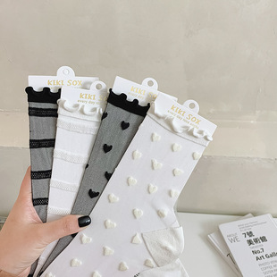 jk lace socks children black and white love glass silk tube socks Net red striped girls pure want glass stockings wholesale