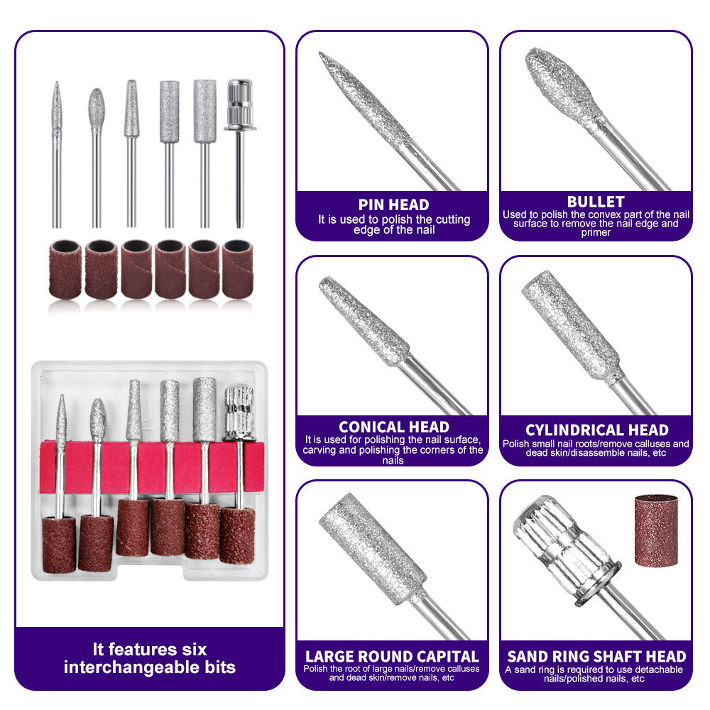 Máquina de manicura portátil, máquina de manicura 35000 rpm, juego de máquina de manicura eléctrica de alta potencia