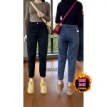 黑色哈伦牛仔裤女加绒加厚2026秋冬新款小个子显瘦九分弹力老爹裤