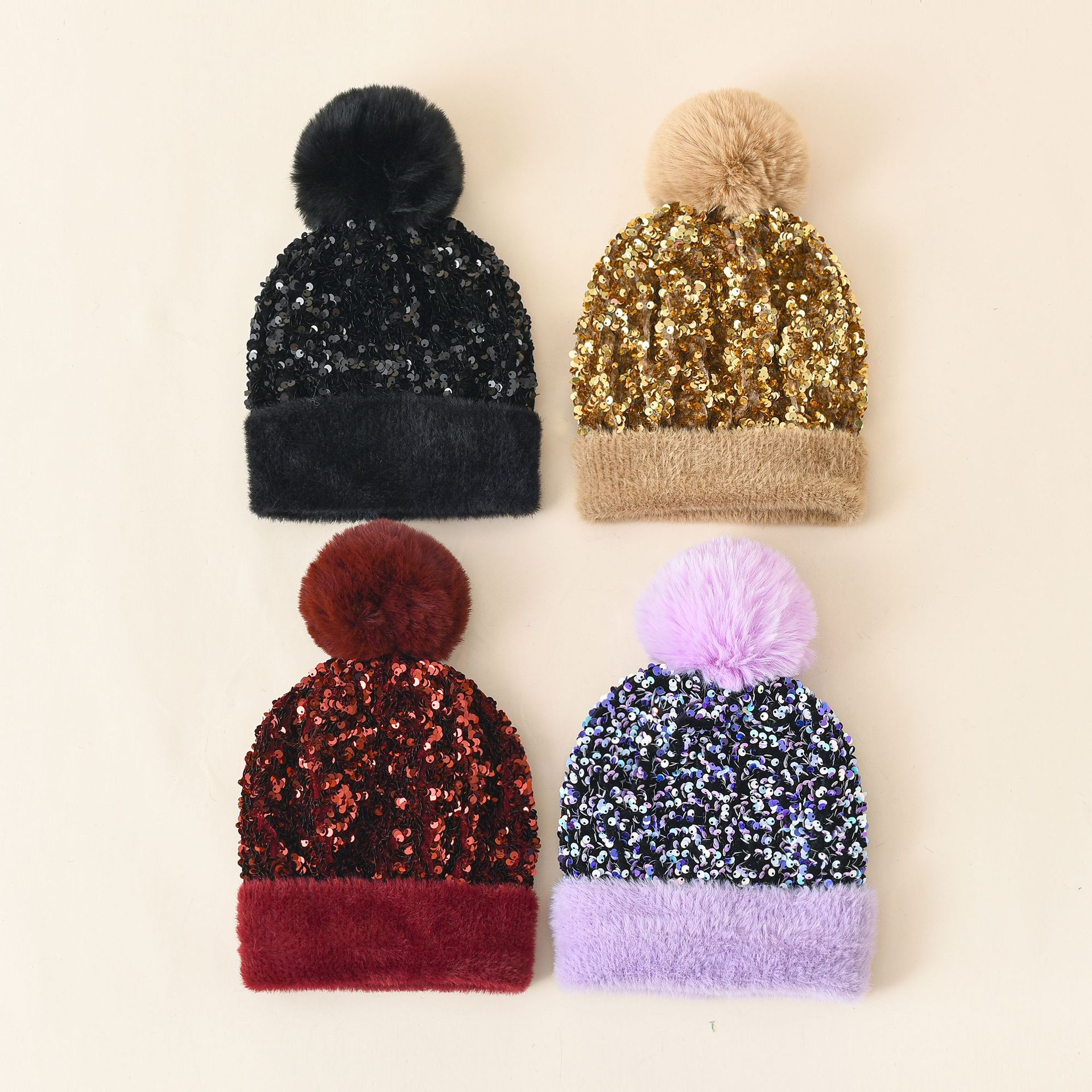 Sombrero de punto lana otoño y el invierno sequined bola piel las mujeres del estilo coreano nueva moda las mujeres espesado invierno puntera