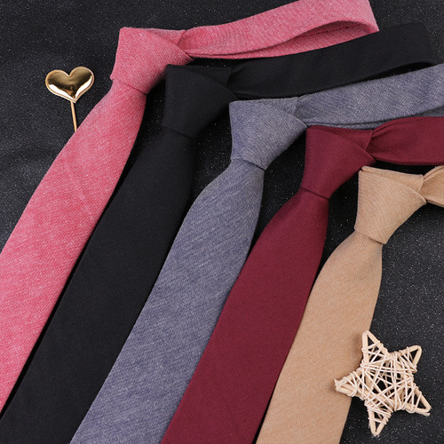 男士休闲纯色条纹6cm棉布手打领带商务工作职业正装