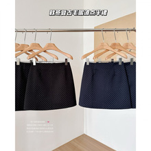 塞纳 2024秋冬新款毛呢甜美百搭毛呢波点短裙高腰A摆裙小女裙