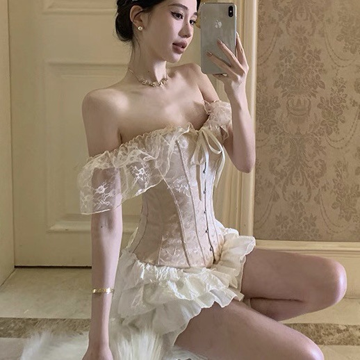Moda de la niña encaje cinturón de hombro de manga corta vestido de novia Europa y América chaqueta de plástico corte cinturón