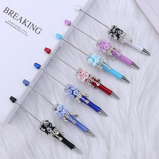 DIY flower silver beaded pen creative handmade multicolor ballpoint pen creative spin student stationery in stock wholesale