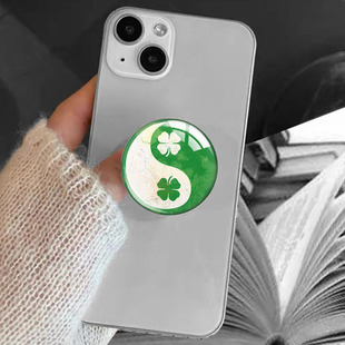 St. Patrick's Day Four-leaf Clover 40mm Time Gem Lazy Telescopic Transparent Adhesive Mobile Phone Airbag Bracket