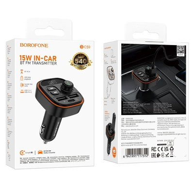 BOROFONE BC59 jetu Avtomobil Bluetooth FM Transmitter 5.4 U Disk Dəstəyi