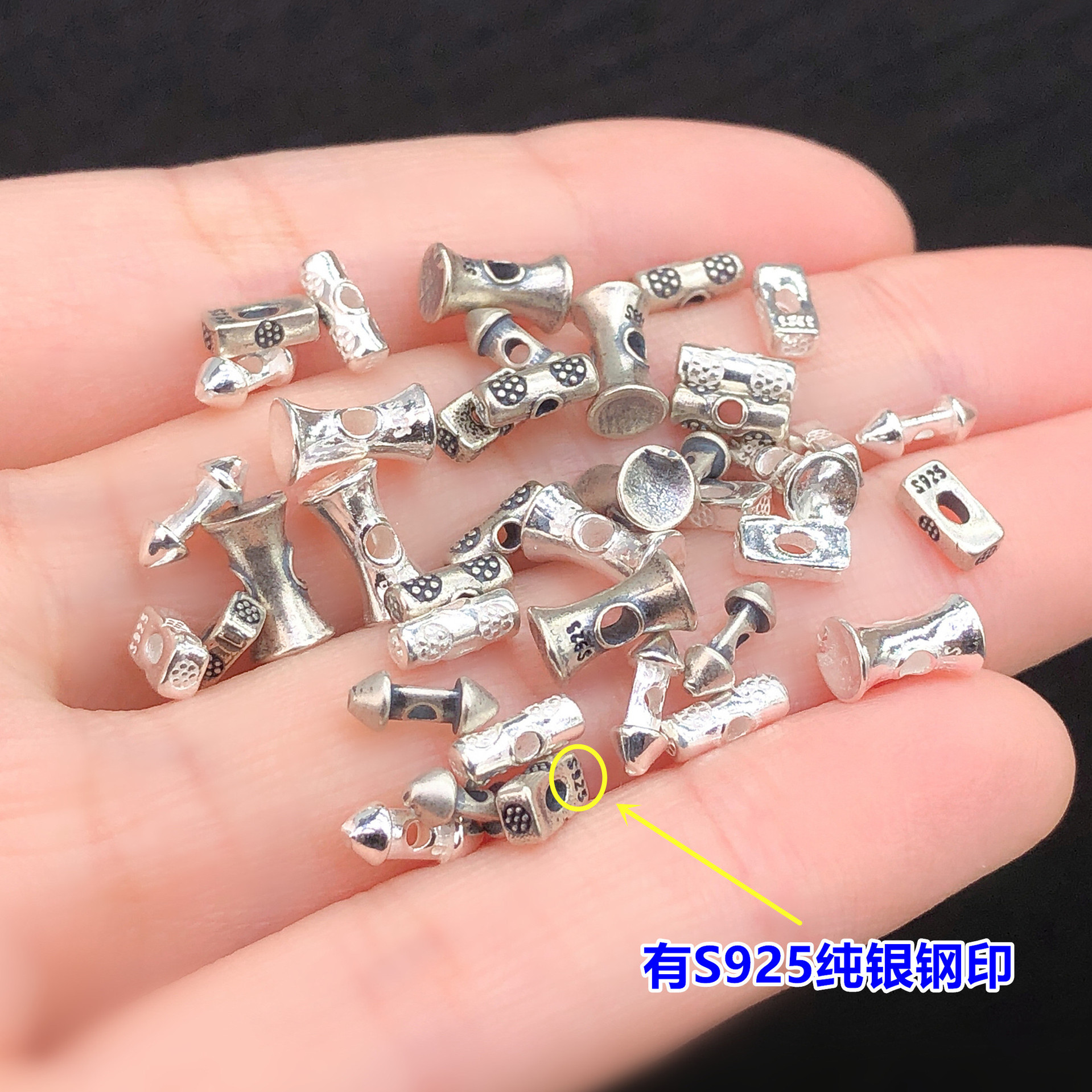 s925 pure silver small flower slim waist straight tube beads crystal decorative beads for DIY accessories for woven bracelets and necklaces