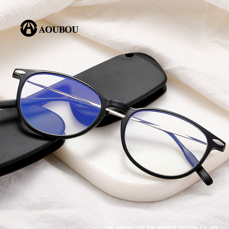 Ultra-thin anti-blue light comfortable portable reading glasses flat round with box bag foldable reading glasses