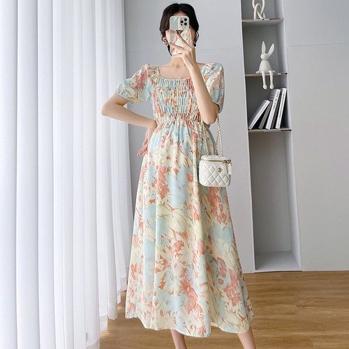 2024 Maternity Dress Summer Wear Floral Design Long Skirt with Print for Pregnancy Period, Short-Sleeve Nightgown for Pregnant Women – Perfect for Summer
