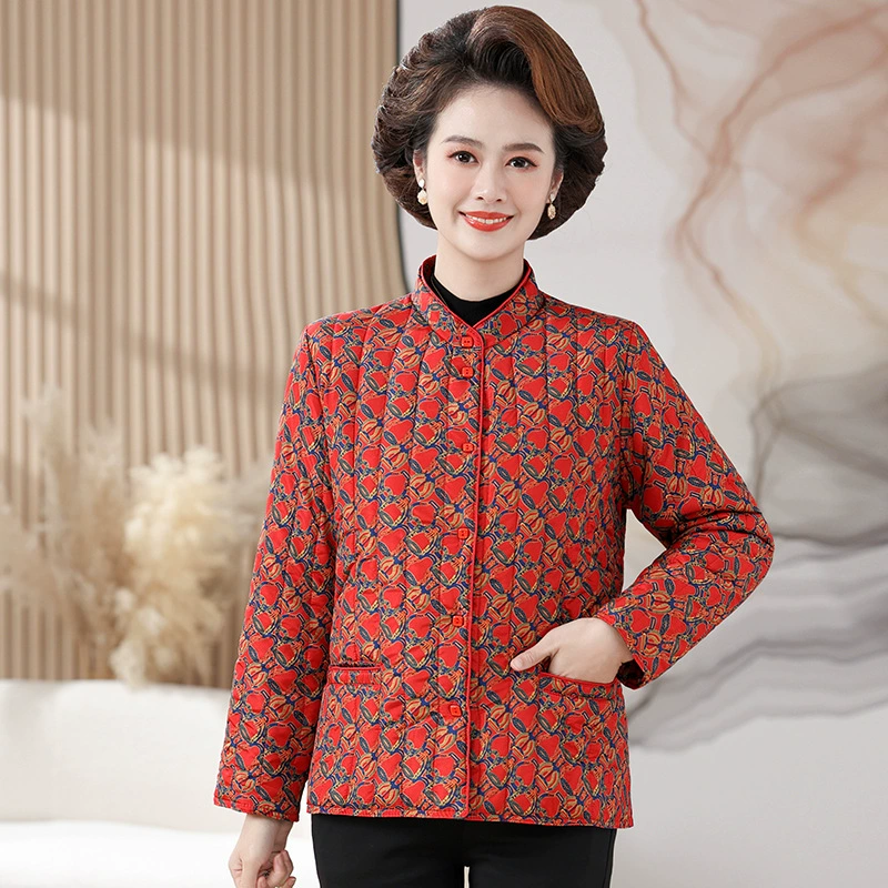 Среднее и старое зимнее платье маленькое хлопковое пальто старуха бабушки повседневная цветочная хлопчатобумажная куртка мамы хлопчатобумажная одежда толстый топ