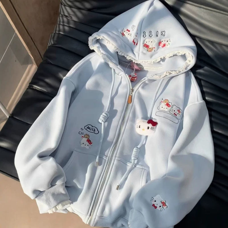 Girls' autumn cartoon embroidered hooded jacket, 2026 new style, Korean-style, fashionable, sweet, and cute cardigan for older children Girls' autumn cartoon embroidered hooded jacket, 2026 new style, Korean-style, fashionable, sweet, and cute cardigan for older children