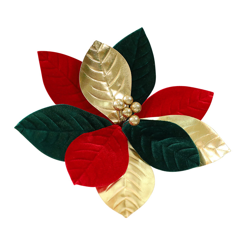 Shengyuan nuevo alto grado 26CM flores de Navidad rojas doradas sequillas tela de terciopelo simulación flores falsas decoración de árbol de Navidad