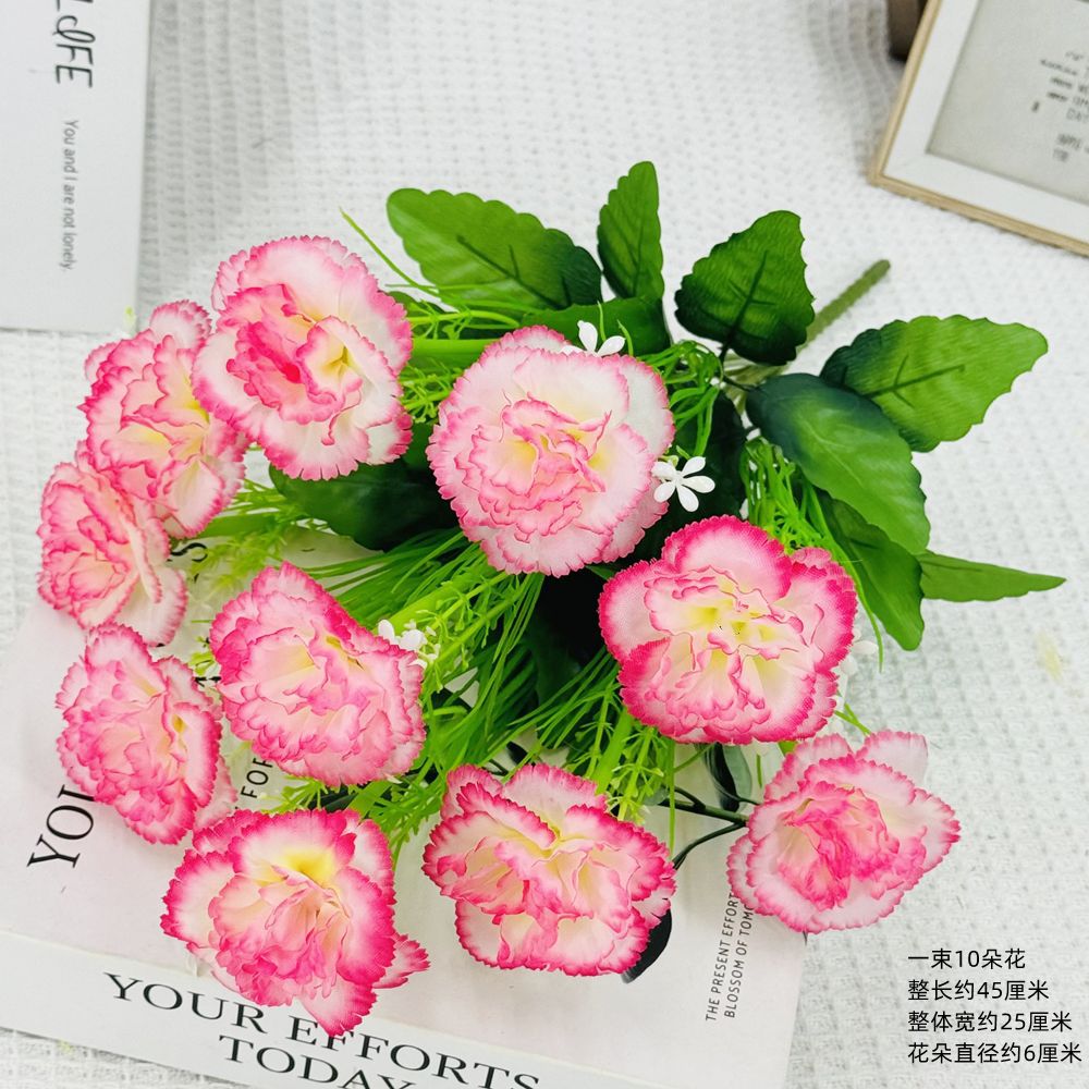 Flores artificiales al por mayor, 10 cabezas de clavel, flores de tela, tallo único, clavel pequeño, decoración interior y exterior, arreglo floral, flores secas