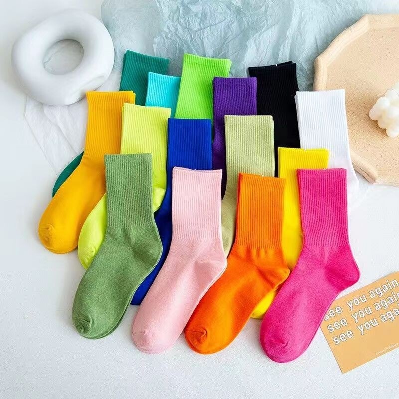 Direct sales from the manufacturer: Xiajia's popular solid color candy-colored slouch socks, women's mid-calf colorful high-elastic long socks wholesale Direct sales from the manufacturer: Xiajia's popular solid color candy-colored slouch socks, women's mid-calf colorful high-elastic long socks wholesale