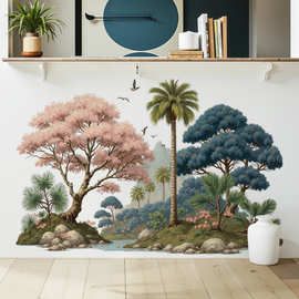 植物花镜背景墙装饰墙贴画迎客松客厅沙发墙造景可移除墙贴 69187