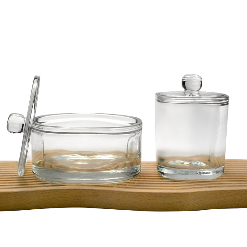 跨境創意棉簽盒帶蓋防塵刷筒透明玻璃蠟燭罐圓形香薰燭台可印LOGO