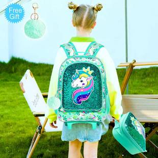 2025 New Style Kidsren's and Primary School Students' Trolley Schoolbag Three-Piece Set Unicorn Burden-Reducing Kidsren's Backpack