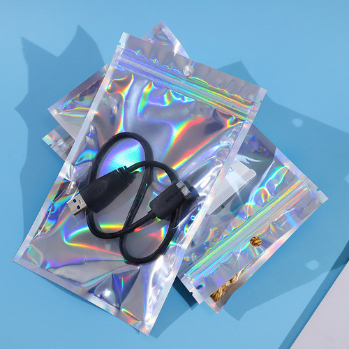 Laser ziplock bag, mobile phone case packaging bag, data cable plastic bag, colorful translucent sealing bag, jewelry sealing bag