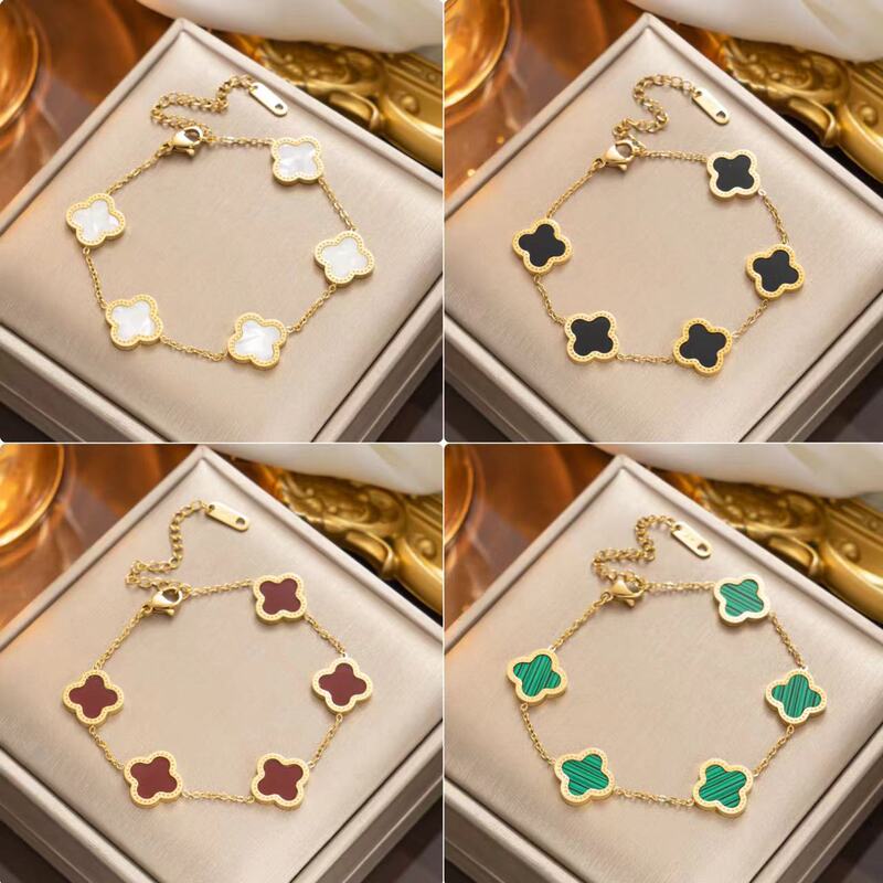Lucky Titanium Steel Four-Leaf Clover Bracelet Korean Style Couple Simple Bracelet 18K Rose Gold Non-Fading Titanium Steel Bracelet