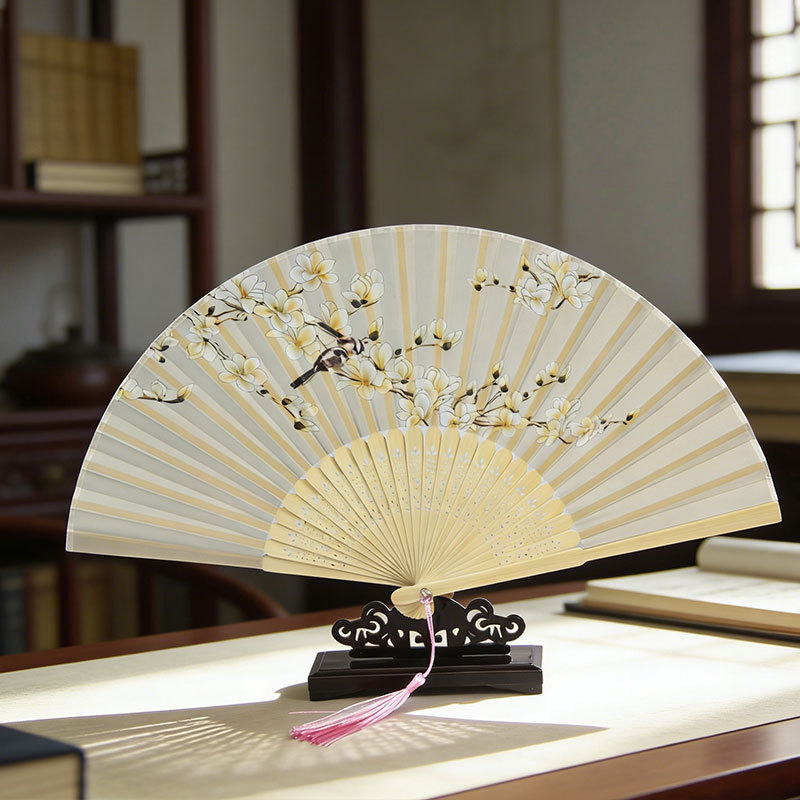 Ventilador plegable chino antiguo ventilador de seda de mujer ventilador plegable de estilo chino ventilador de mujer Hanbok bambú clásico pequeño ventilador danza