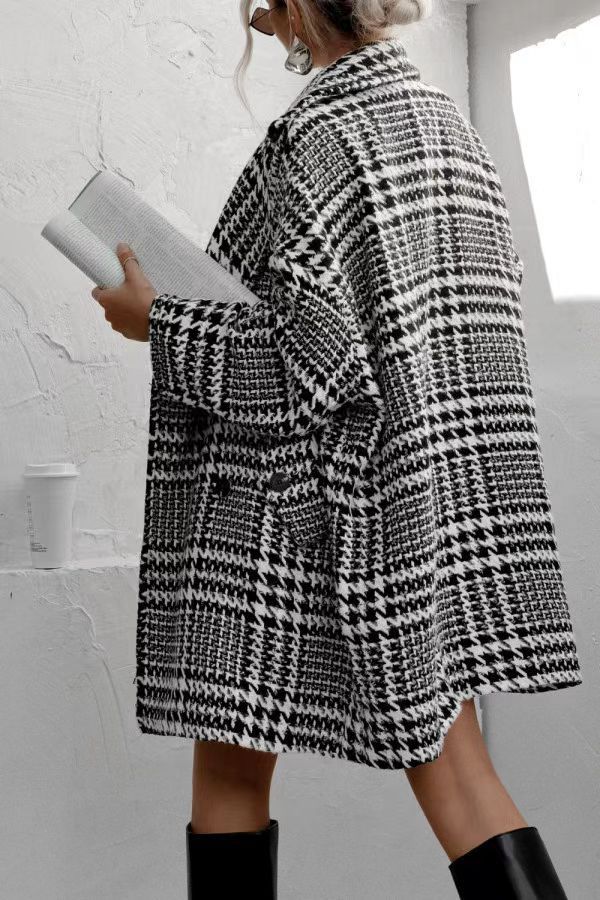 Women's Autumn Winter Woolen Plaid Coat Thickened Warm Overcoat_voghion.com
