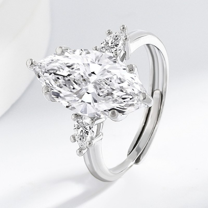 Cross-Border Hot-Selling Horse Eye Imitation Moissanite Ring Women's High-End Rhombus 6 Carat Wedding Ring High Carbon Diamond Ring