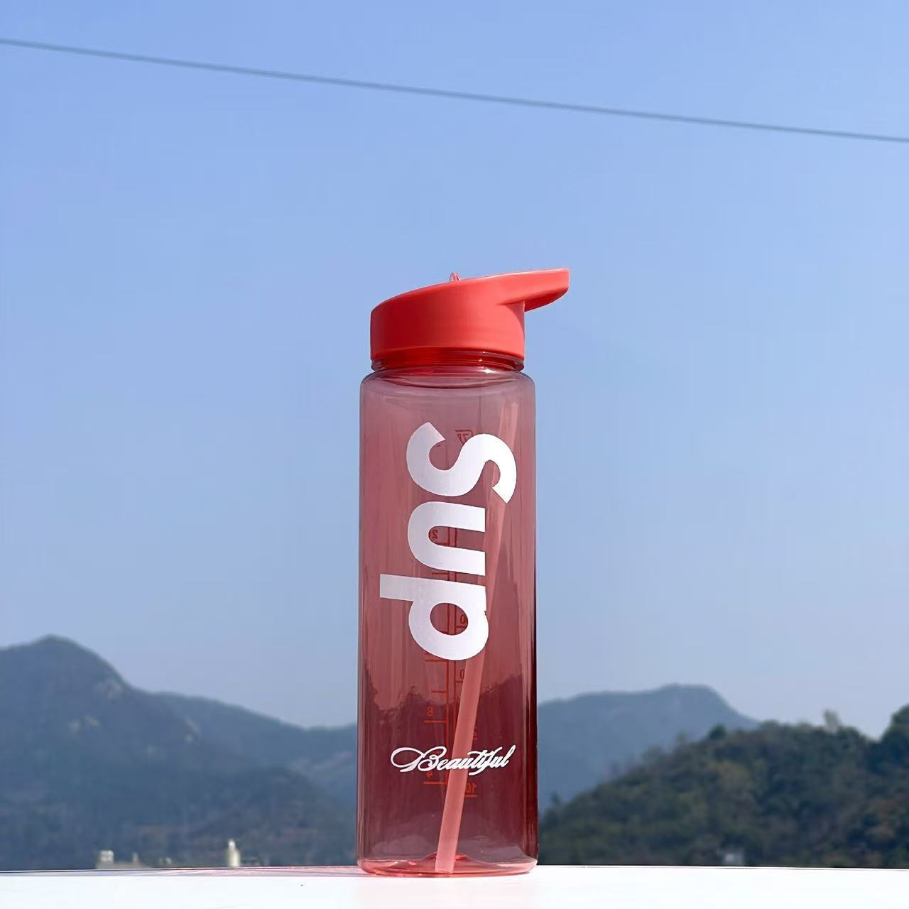 Transparente transfronteriza de alto valor de la cara cubierta de resbalaje taza de agua de paja de gran capacidad portátil encantador anti-caída taza espacial