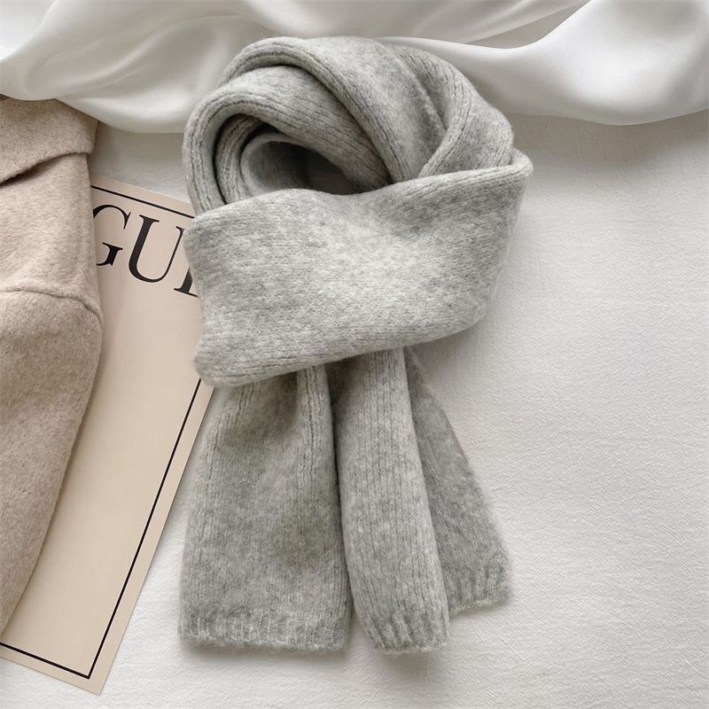 Korean Solid Color Knitted Scarf For Women Winter New Atmosphere Simple Versatile Soft Warm Lazy Style Small Neck Warmer_voghion.com