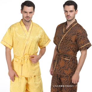 Men's Kimono Cardigan with Tie, Sauna Suit, Unisex Bathrobe, Bathhouse Yukata, Sauna Suit, Open-Front Bathrobe