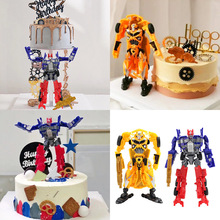 扭蛋机甲机器人变形汽车人擎天黄蜂 卡通公仔机器人蛋糕装饰摆件