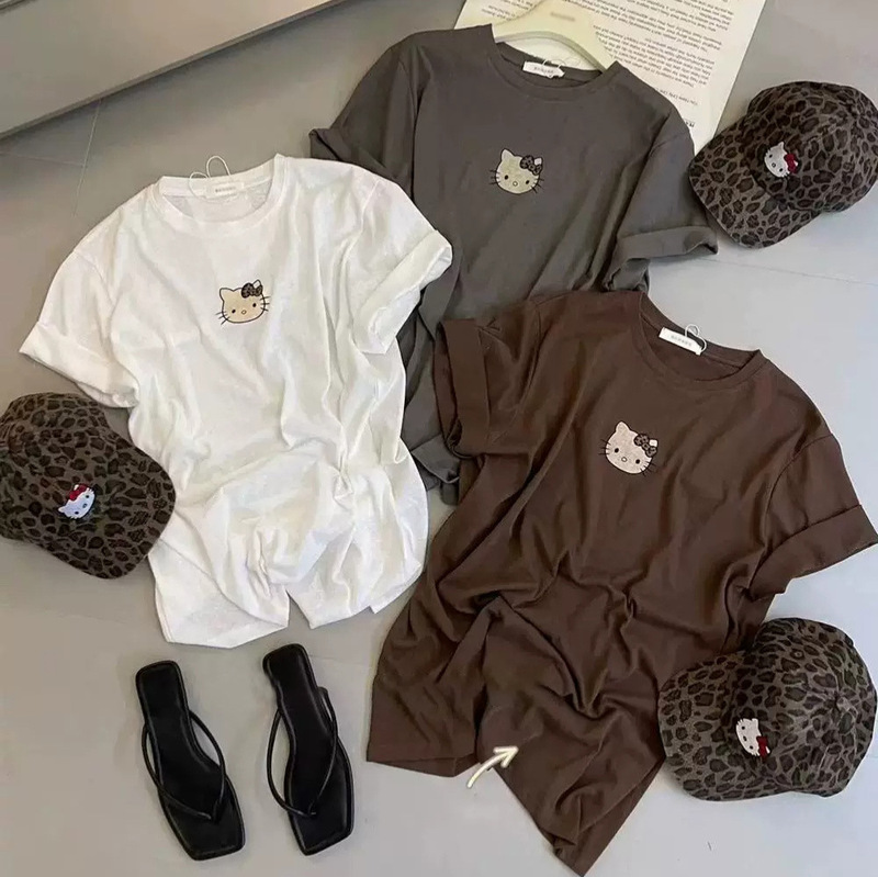Korean Dongdaemun Summer New Korean Style Fashionable Simple Cat Print Short Sleeve T-Shirt for Women, Loose and Versatile Top