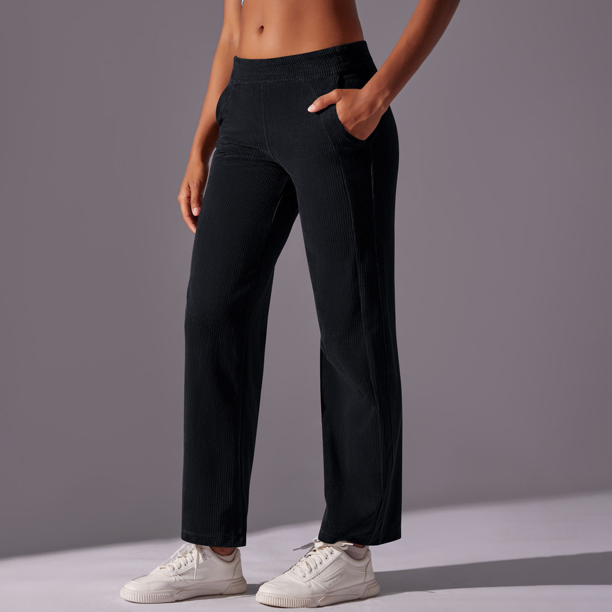 ¡Limida! Pantalones casuales de bolsillo de lana sólida, pantalones de cintura alta y deportivo de yoga de nueve puntos