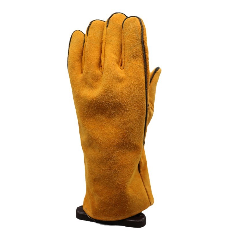 Guante de cuero de vaca de doble capa alargado soldador de cuero de vaca de doble capa soldadura resistente al desgaste a alta temperatura resistente al quemado aislamiento térmico protección laboral