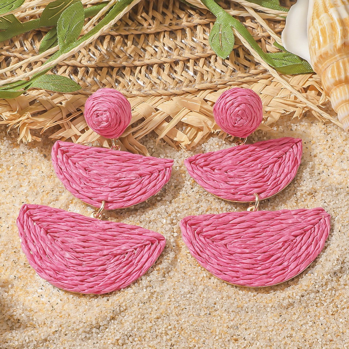 Geometric Pattern 1 Pair Vacation Ethnic Style Geometric Raffia Drop Earrings