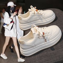2025春秋新款韩版皮面运动鞋女厚底板鞋跑步鞋女ins透气单鞋B609