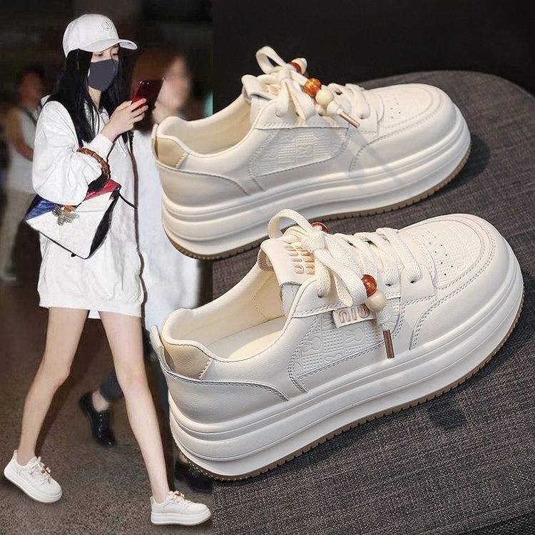 2025春秋新款韩版皮面运动鞋女厚底板鞋跑步鞋女ins透气单鞋B609|undefined