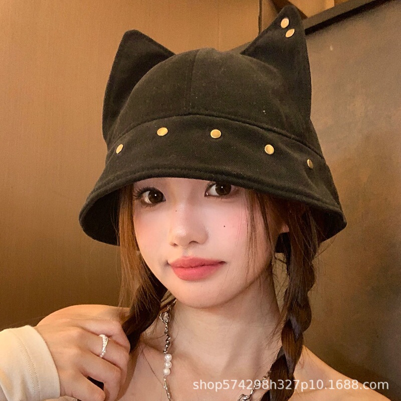 帽子女秋冬2026新款猫耳朵铆钉渔夫帽大头围显脸小外贸跨境亚马逊|undefined