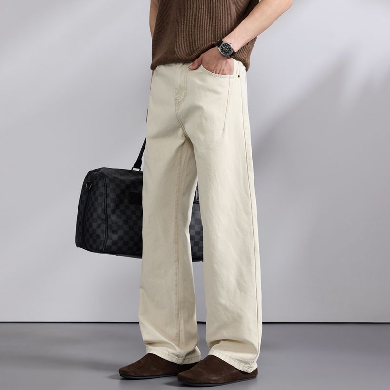 High-End American-Style Trendy Brand 100% Pure Cotton Men's Jeans 2026 Spring/Summer Khaki Loose Straight-Leg Fashion Simple Long Pants