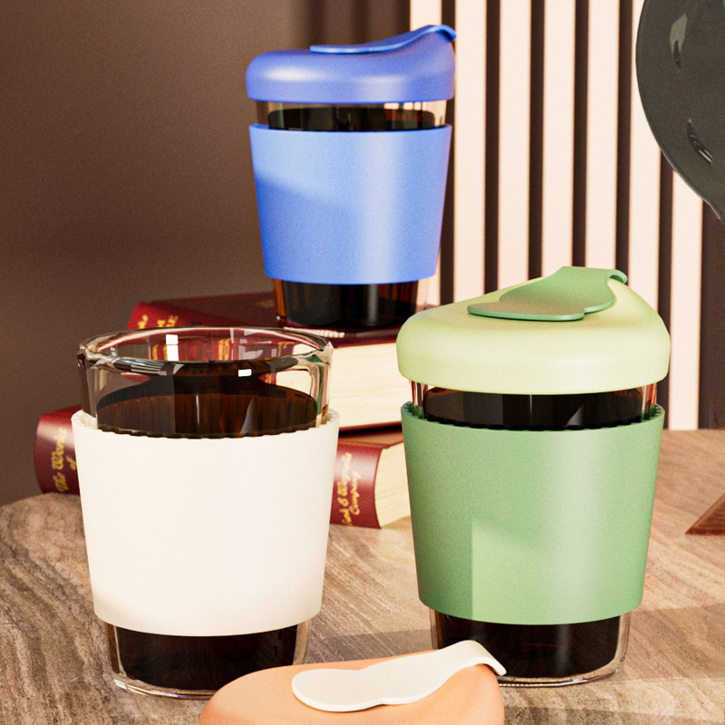 Silicone anti-scald hand cup with lid office handy milk coffee cup American direct drink glass coffee cup heat insulation