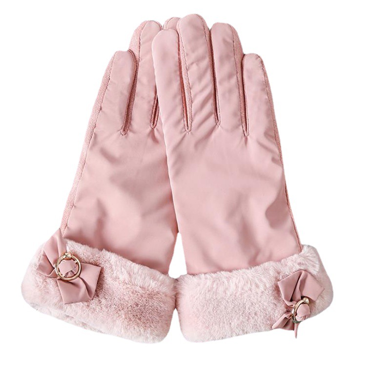 手套女士秋冬季触屏加绒保暖麂皮绒可爱学生手套骑行加厚防风手套