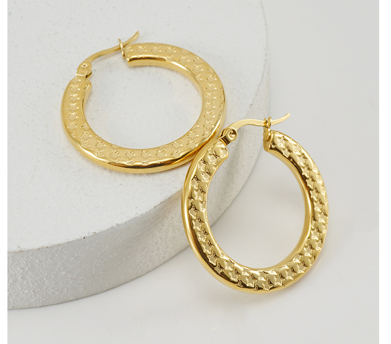 Fashion Round Gold Plated Stainless Steel Hoop Earrings display picture 1