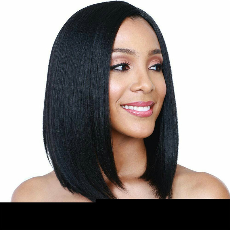 Fuente transfronteriza pelucas cortas de cabello recto para mujeres con hombros ondulados cabeza de moda europea y americana negra cabello recto largo cubierta de fibra química image 4