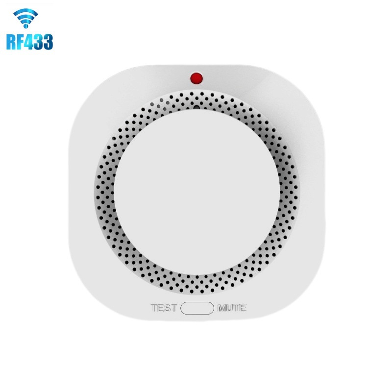 跨境无线光电烟感探测器AA电池家用报警系统433MHz火灾烟雾报警器