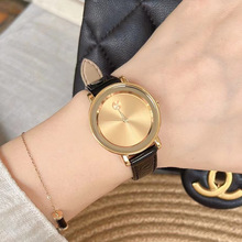米莉莎Mishali新款时尚皮带手表简约大气大表盘中古金色女士手表