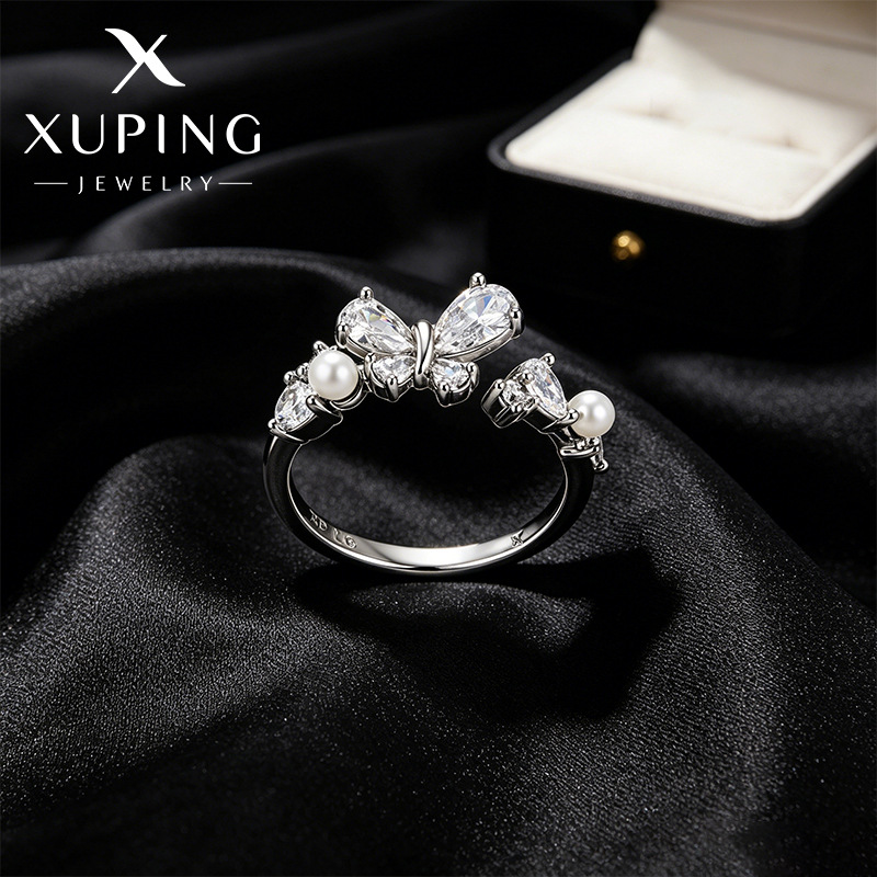 Xuping imitación de perlas mariposa abierta anillo nicho diseño dulce suave viento elegante temperamento anillo joyería al por mayor