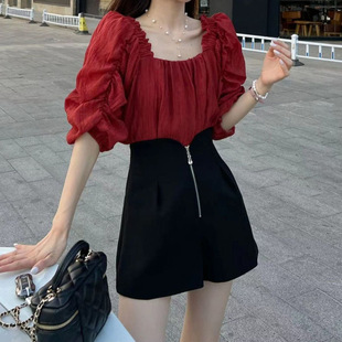 2025 Summer Complete Set of Women's Goddess Style Light Mature Style Red Top and Shorts Two-Piece Suit