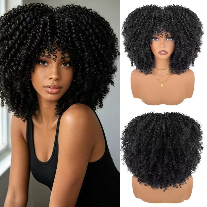 More Than 30 Types of Slightly Curly European and American Style Afro Wigs, African Small Curly Fluffy Short Wigs, Kinkys High-Temperature Fiber