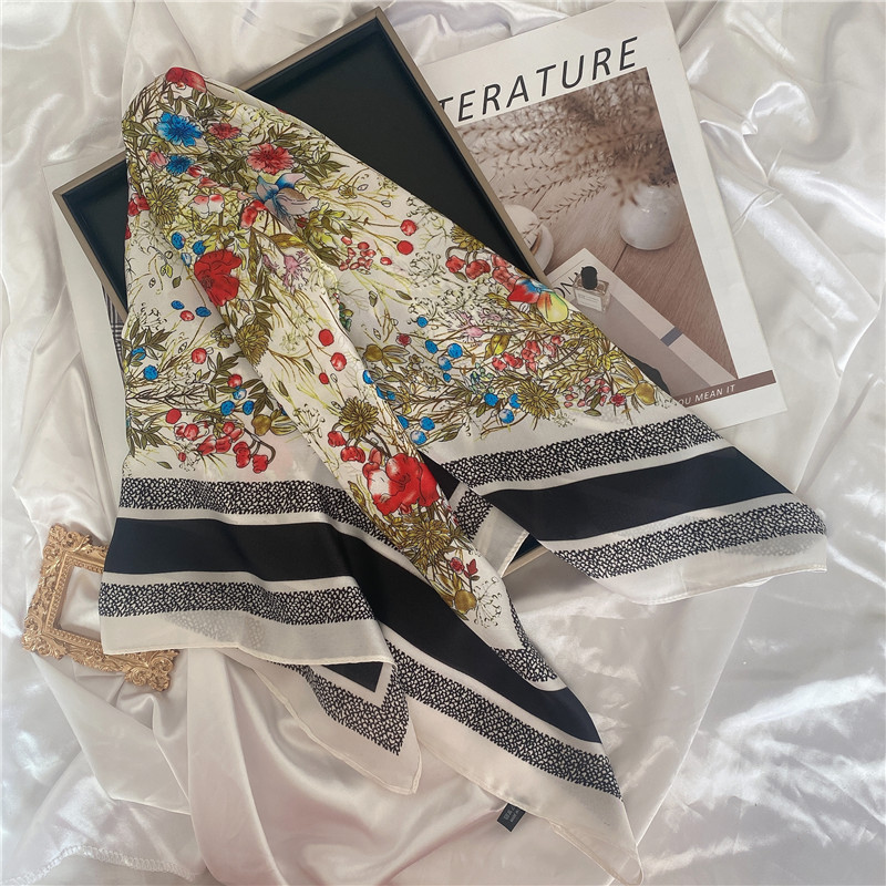 50g Weight Silk Scarf Classification Casual, Daily, Shopping Occasion Satin Material Letter, Flower Pattern Spring&Summer Season Women's Gender Elegant Style Women's Elegant Letter Flower Satin Silk Scarf 16